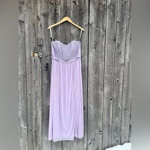 Lilac Strapless Lace Bodice Maxi Dress
